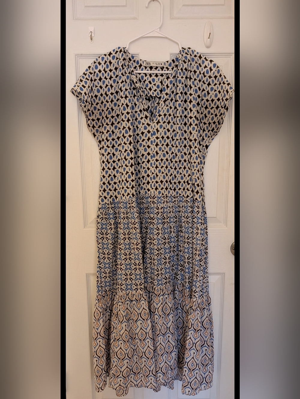 Zara Blue and Brown Patterned Dress